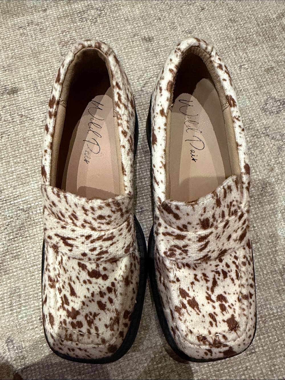 Wild Pair Cream and Brown Speckled Chunky-Heel Loafers - Picture 3 of 4